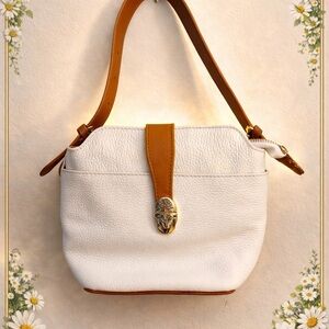 Valentina Italian Leather White and Tan Crossbody Bag